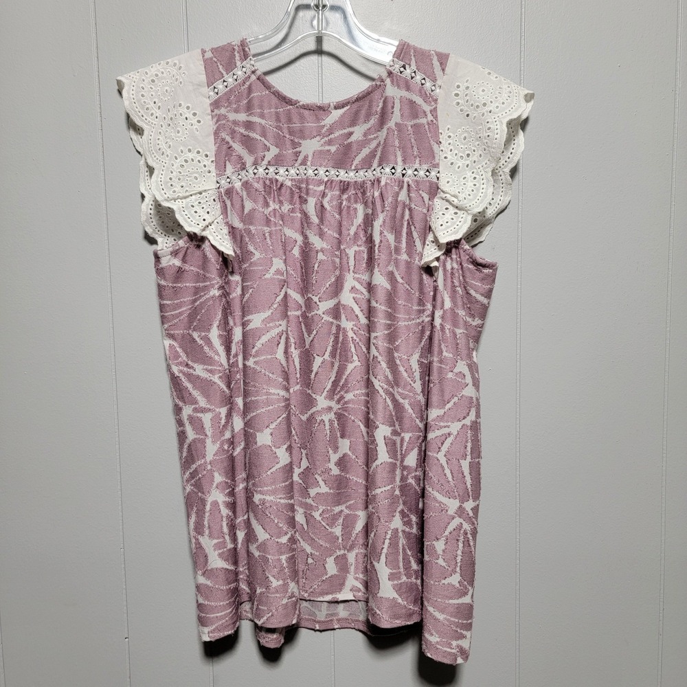 Rain Mauve Burnout Leaf Eyelet Flutter Sleeve Top OR5078 Womens Medium NWT